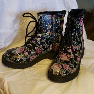 Floral print combat boots